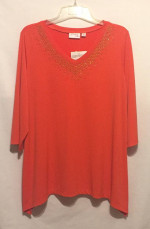 Dream Knit by Quacker Factory orange tunic top w/ rhinestones XL NWT