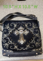 Vintage Shoulder Purse Zipper Top W Decor Cross on Front Costume Grade