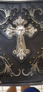 Vintage Shoulder Purse Zipper Top W Decor Cross on Front Costume Grade