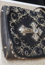 Vintage Shoulder Purse Zipper Top W Decor Cross on Front Costume Grade