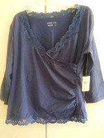 NEW MEDIUM COLDWATER CREEK VNECK BLUE NOVA LACE WRAP BLOUSE/TOP