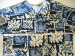 Scrubs Top: "BATIK", Blue and Cream (Hawaiian, Tropical)