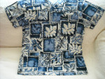 Scrubs Top: "BATIK", Blue and Cream (Hawaiian, Tropical)