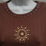 WOMENS BROWN EMBELLISHED DESIGN TOP SIZE M