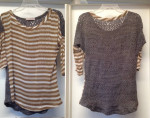 WOODLEIGH STRIPED TOP w GRAY CROCHET KNIT BACK Sz Small