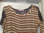 WOODLEIGH STRIPED TOP w GRAY CROCHET KNIT BACK Sz Small
