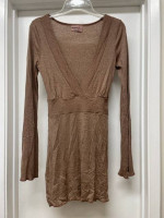 MICHAEL STARS BROWN METALLIC DEEP V TUNIC TOP