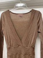 MICHAEL STARS BROWN METALLIC DEEP V TUNIC TOP