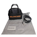 Balenciaga Black Ville Top Handle XXS Orange Logo Bag