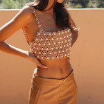 Handmade Crochet Sleeveless Beaded Slimming Camisole Top