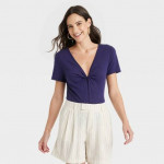 (NEW) (2 SIZES AVAILABLE) WOMEN’S A NEW DAY SHORT SLEEVE V-NECK LINEN