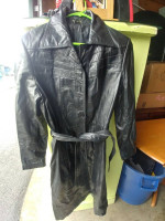 Women's Ladies Black Leather Full Length Coat Jacket