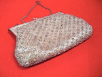 Vintage Delill Evening Bag Silver Mesh Clear Rhinestones West Germany