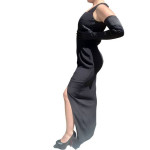 Vintage Black Montage by Mon Cheri Square-Neck Slim-Cut Gown Size 4