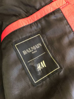 Authentic Balmain x H&M Black Red Leather Moto Jacket 36R