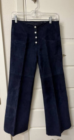 Vintage 1969 Suede Leather Navy Blue Hip Hugger Bell Bottom Pants
