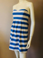 J.Crew Striped Strapless Summer Dress White & Blue 2 EUC