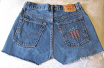Levi Shorts: Patriotic American Flag Pocket & Crystal Trim - Size 28