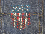 Levi Shorts: Patriotic American Flag Pocket & Crystal Trim - Size 28