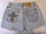 Levi Shorts: Patriotic American Flag Pocket & Crystal Trim - Size 28