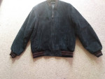 NEW Oscar Piel Black & Brown Leather Baseball Style Jacket Knit Cuff