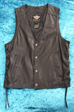 NEW HARLEY DAVIDSON BLACK LEATHER/LACE SPORT CUT CAFE VEST—ANNIV EDITN