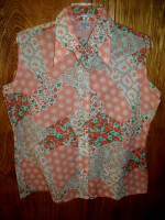 New Vintage 1970s Tropical Patchwork Print Blouses * Hot Stuff!