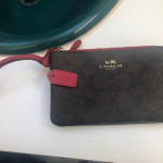 COACH Wristlet / Wallet Classic Canvas with Red Trim