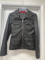 SUPERDRY DARK BROWN GENUINE LEATHER JACKET Sz SMALL Excellent