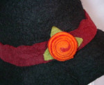 Handmade Black Felt Cloche Hat XL Maroon Headband Orange Gold Flower