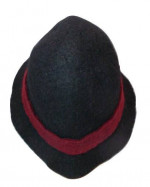 Handmade Black Felt Cloche Hat XL Maroon Headband Orange Gold Flower