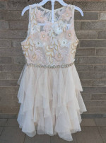 Rare Editions girl's peachy pearl white lace FANCY DRESS size 7