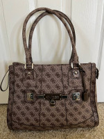 GUESS Reveal Large Brown Tote Business Bag Signature G Canvas Purse