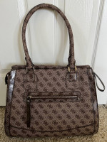 GUESS Reveal Large Brown Tote Business Bag Signature G Canvas Purse