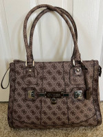 GUESS Reveal Large Brown Tote Business Bag Signature G Canvas Purse
