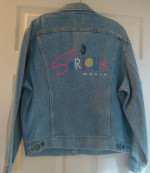 Unisex, NEW, Denim Jacket says “Serious Music” embroidered on back,Med