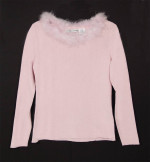 Womens Vintage Pink Sweater w/ Boa Feather Trim
