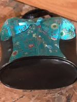 Vintage Retro Turquoise Floral Corset Black Handles Ties on Back Purse