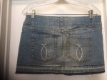 FOREVER 21 BLUE JEAN DENIM CUT OFF MINI SKIRT RHINESTONE POCKET LARGE