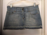 FOREVER 21 BLUE JEAN DENIM CUT OFF MINI SKIRT RHINESTONE POCKET LARGE