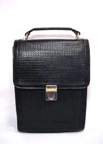 Black Leather Woven Bag Unisex JOHN F Italy 80's