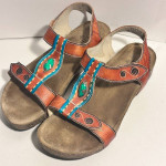 Spring Step L'Artiste brown leather with turquoise beads sandals sz 38