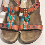 Spring Step L'Artiste brown leather with turquoise beads sandals sz 38