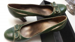 Tahari Green Full Leather Classic Pump Bow Gold Acc