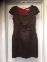 BEBE BROWN SATIN DRESS w BOW Sz 4