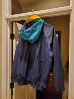 Helly Hansen Men's Rain Wind Jacket; Rollup Hood; Fleece Collar