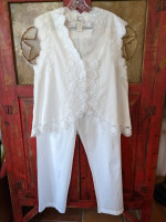 NWT White Lace Cotton Pajama Sz S/M P EVE STILLMAN