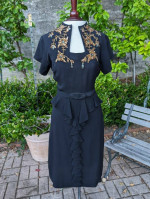 Vintage 1940's Black Cocktail Dress With Peplum, ruffle & sequins