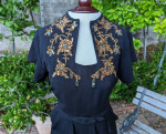 Vintage 1940's Black Cocktail Dress With Peplum, ruffle & sequins