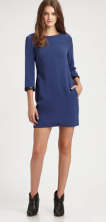 RAG & BONE BLUE DRESS w BLACK LEATHER DETAIL Sz 6 aso REESE W